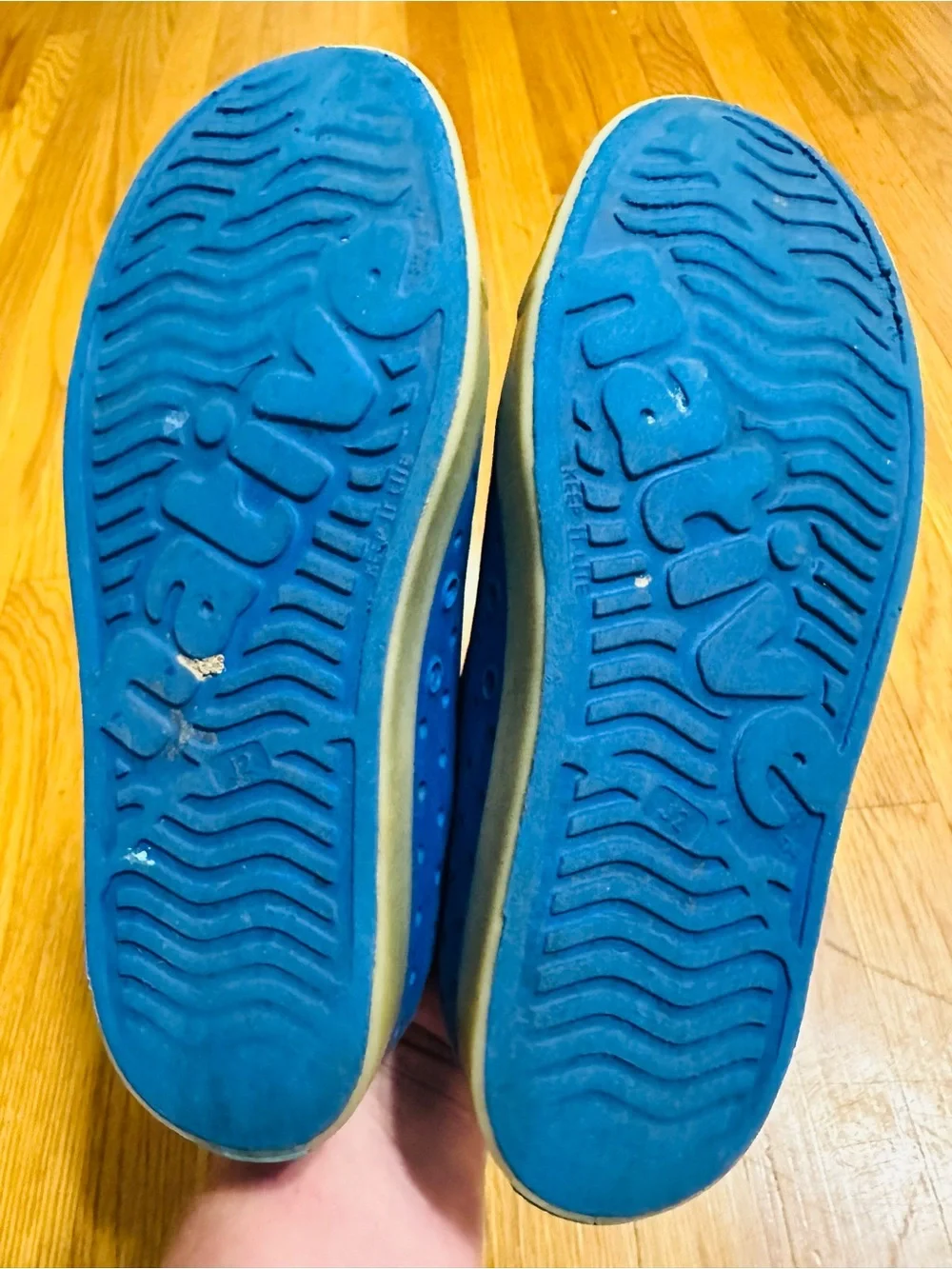 Native Kids Slip-On Water Shoes in Bright Blue with glow in the dark Toe Caps